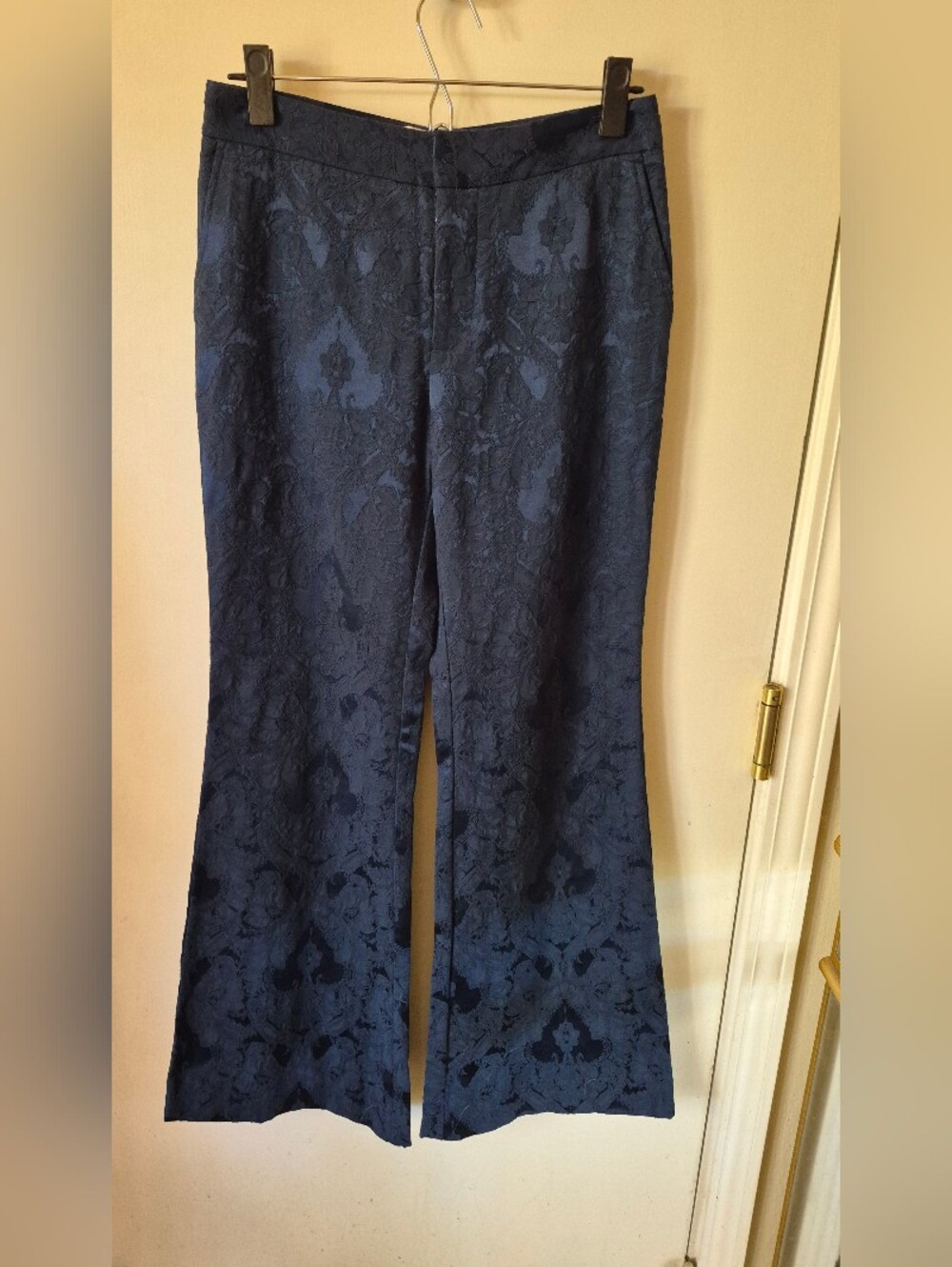 By Anthropologie Damask Jacquard Flare Pants